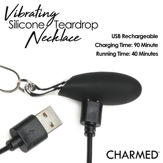 VIBRATING SILICONE TEARDROP NECKLACE - BLACK