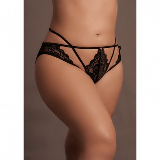 LÉNA - BRIEF WITH OPEN CROTCH AND BUTTOCKS, ADJUSTABLE SLIDERS AND GOLDEN DETAILS - PLUS SIZE