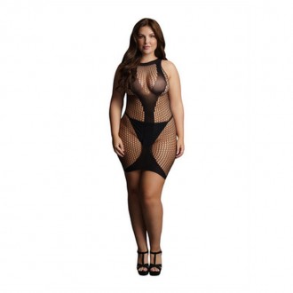 HIGH NECK NET CONTRAST MINI DRESS - PLUS SIZE