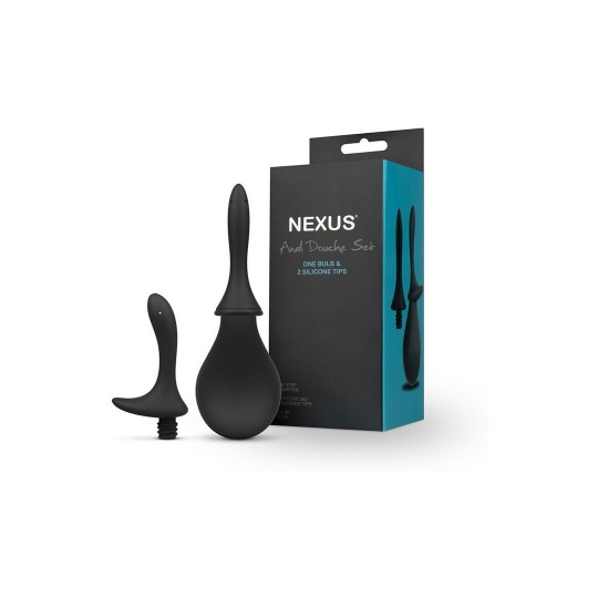 ANAL DOUCHE SET WITH 2 SILICONE TIPS - 260 ML - BLACK