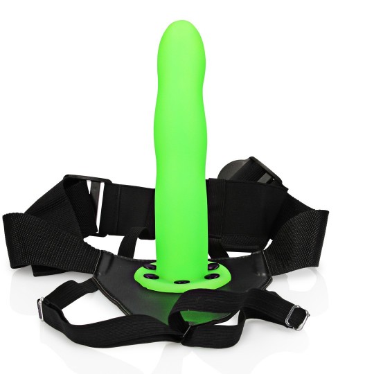 GLOW IN THE DARK CURVED HOLLOW STRAP-ON - 8 / 20 CM